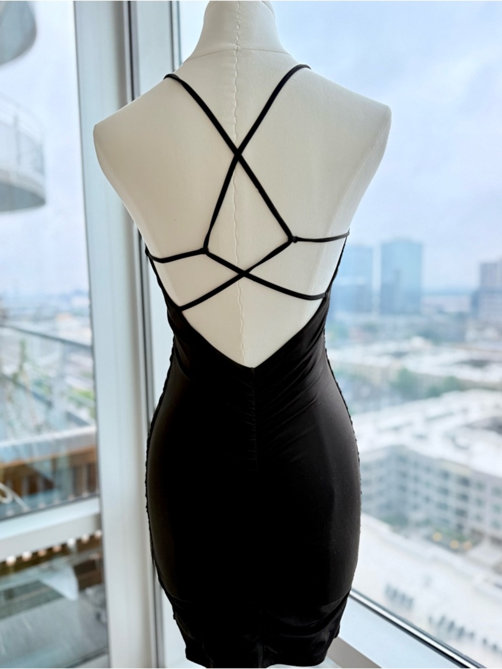 Oh Polly Sleek Black Bodycon Spaghetti-Strap Dress